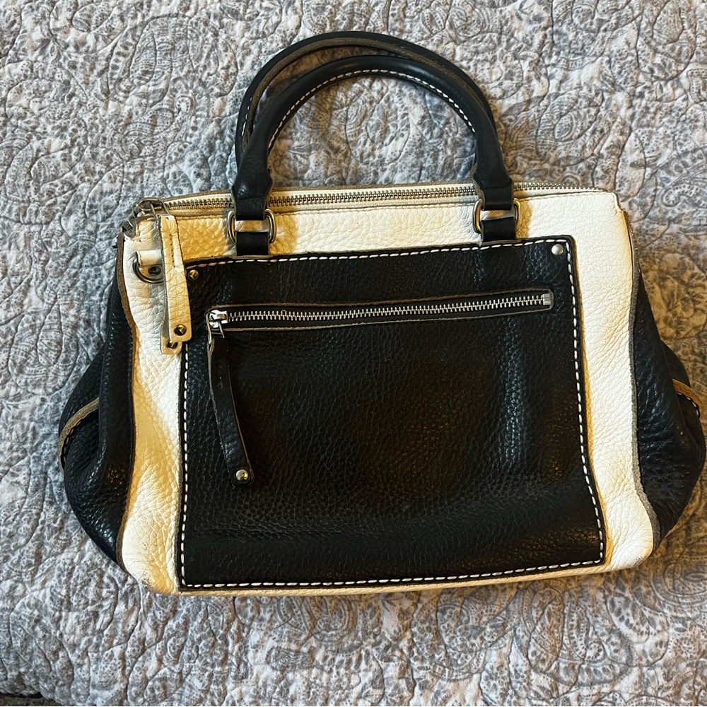 Roots Black and White Leather Satchel